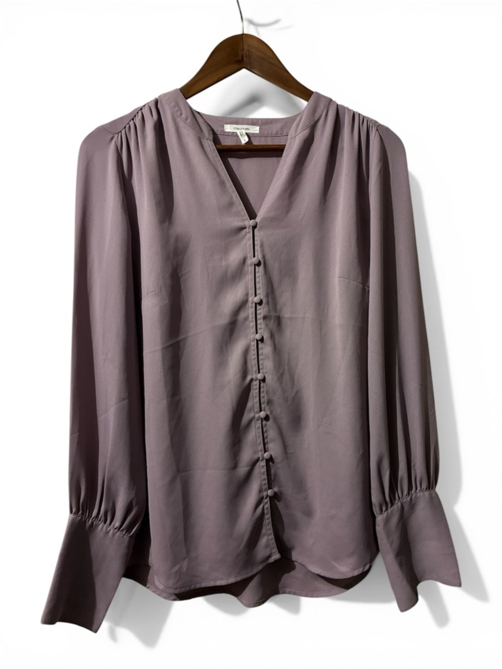 Maurice-Women's Lightweight Lavender V-neck LongSleeve Button Front Blouse Sz Sm